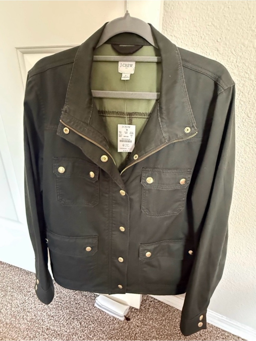 J. Crew Olive Utility Jacket with Gold-Tone Hardware